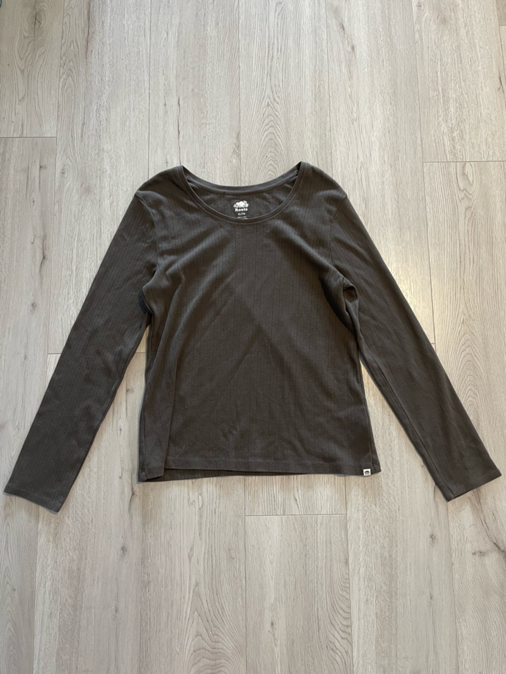 Roots Pointelle Long Sleeve Scoopneck Top- Brown